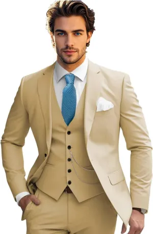 Mens Suits Slim Fit 3 Piece Suits for Men Wedding Prom Business Tux Suits One Button Blazer Vest Pants Set