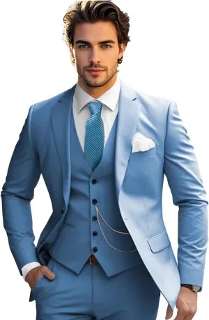Mens Suits Slim Fit 3 Piece Suits for Men Wedding Prom Business Tux Suits One Button Blazer Vest Pants Set