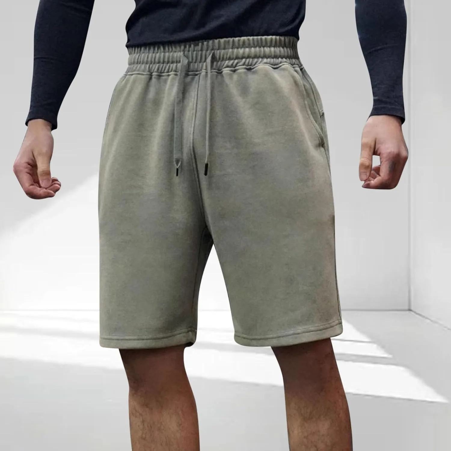 Mens Summer Shorts Casual Distressed Washed Drawstring Cotton Shorts Comfy Y2k Fashion Baggy Joggers Lounge Wear