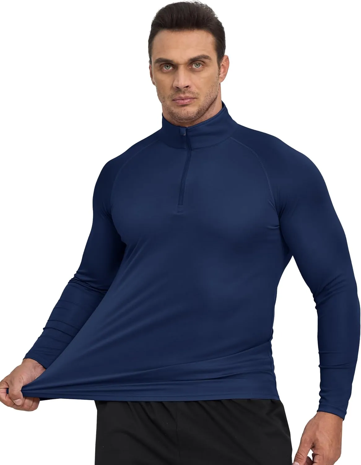 Mens Sun Shirts UPF50  Long Sleeve 1/4 Zip Quick Dry Shirts UV Protection Workout Athletic Rush Guard