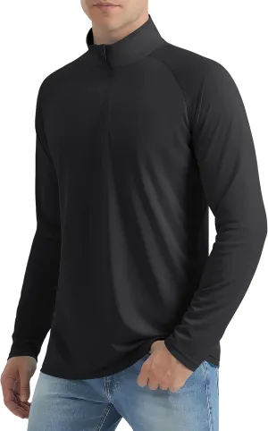 Mens Sun Shirts UPF50  Long Sleeve 1/4 Zip Quick Dry Shirts UV Protection Workout Athletic Rush Guard