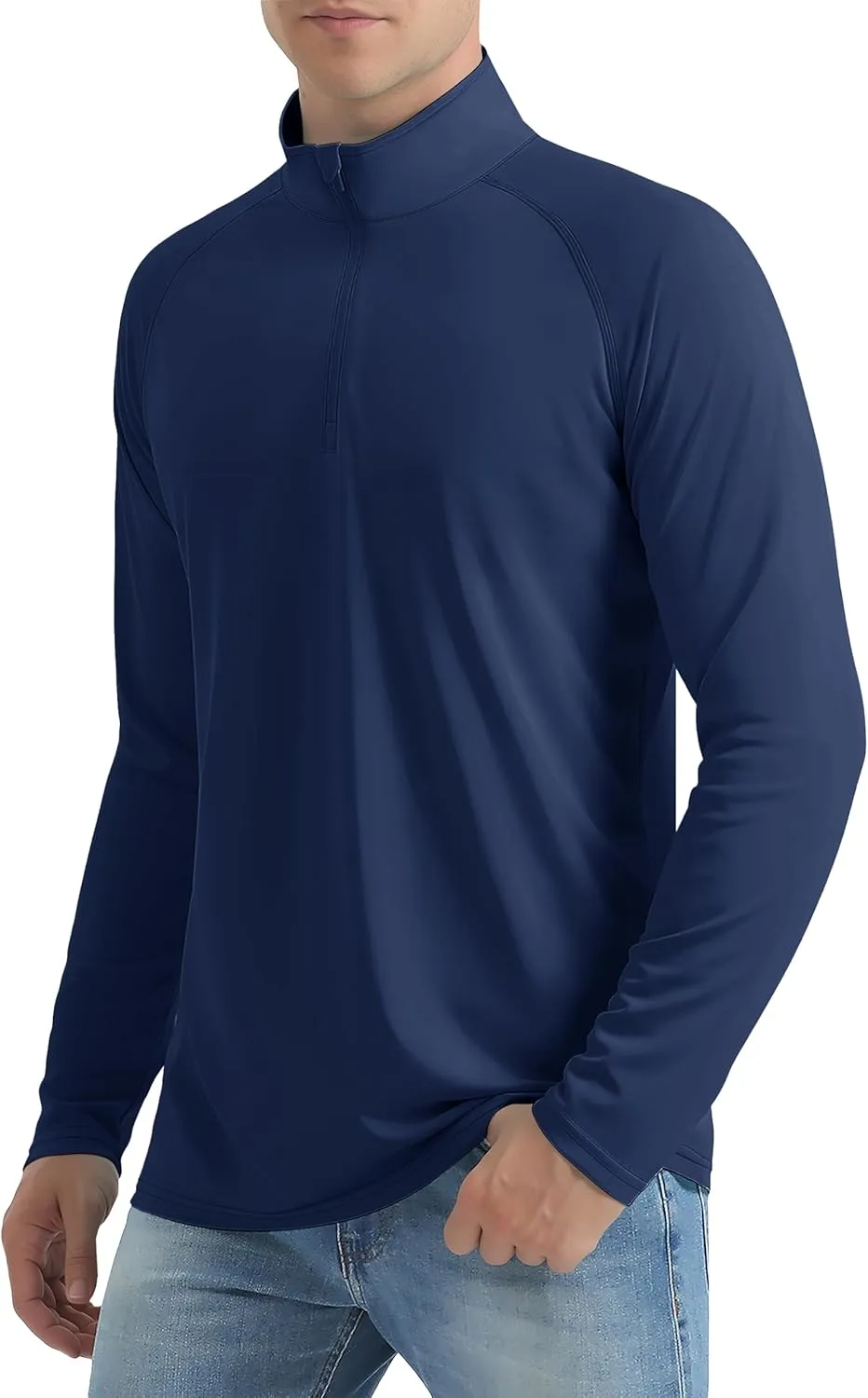 Mens Sun Shirts UPF50  Long Sleeve 1/4 Zip Quick Dry Shirts UV Protection Workout Athletic Rush Guard