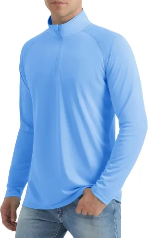 Mens Sun Shirts UPF50  Long Sleeve 1/4 Zip Quick Dry Shirts UV Protection Workout Athletic Rush Guard