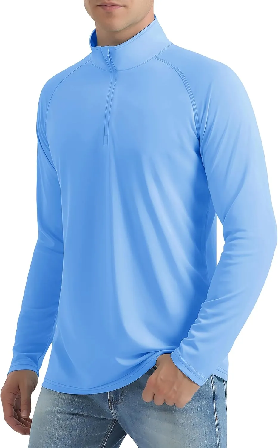 Mens Sun Shirts UPF50  Long Sleeve 1/4 Zip Quick Dry Shirts UV Protection Workout Athletic Rush Guard