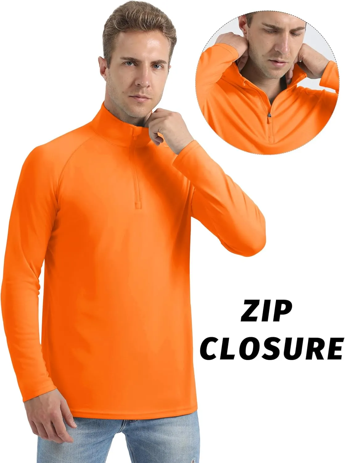 Mens Sun Shirts UPF50  Long Sleeve 1/4 Zip Quick Dry Shirts UV Protection Workout Athletic Rush Guard