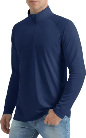 Mens Sun Shirts UPF50  Long Sleeve 1/4 Zip Quick Dry Shirts UV Protection Workout Athletic Rush Guard