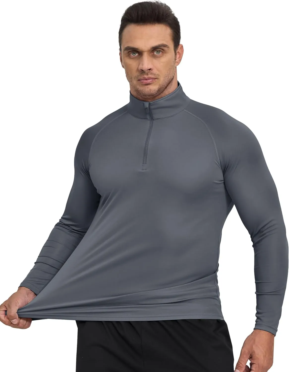 Mens Sun Shirts UPF50  Long Sleeve 1/4 Zip Quick Dry Shirts UV Protection Workout Athletic Rush Guard