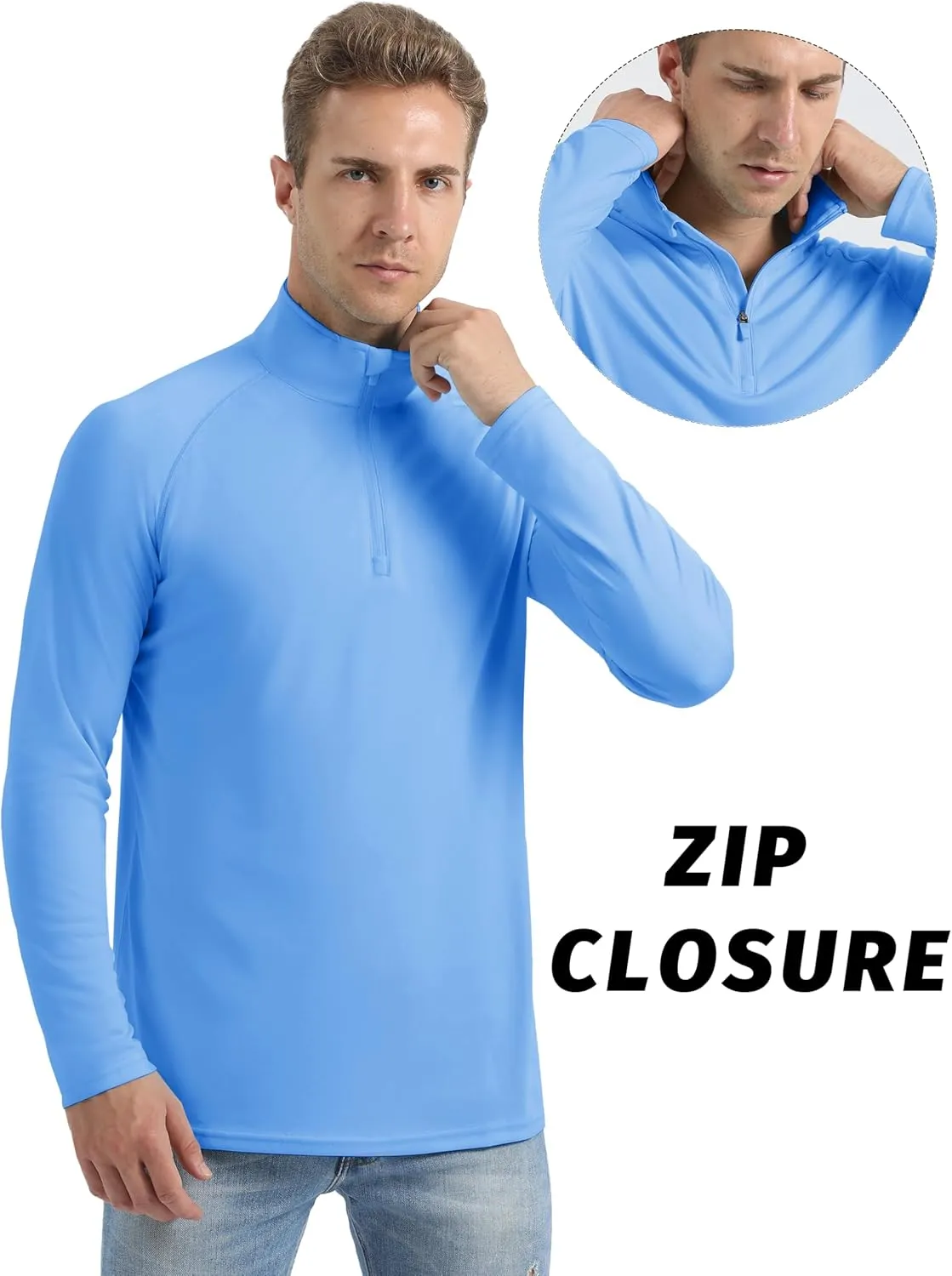 Mens Sun Shirts UPF50  Long Sleeve 1/4 Zip Quick Dry Shirts UV Protection Workout Athletic Rush Guard