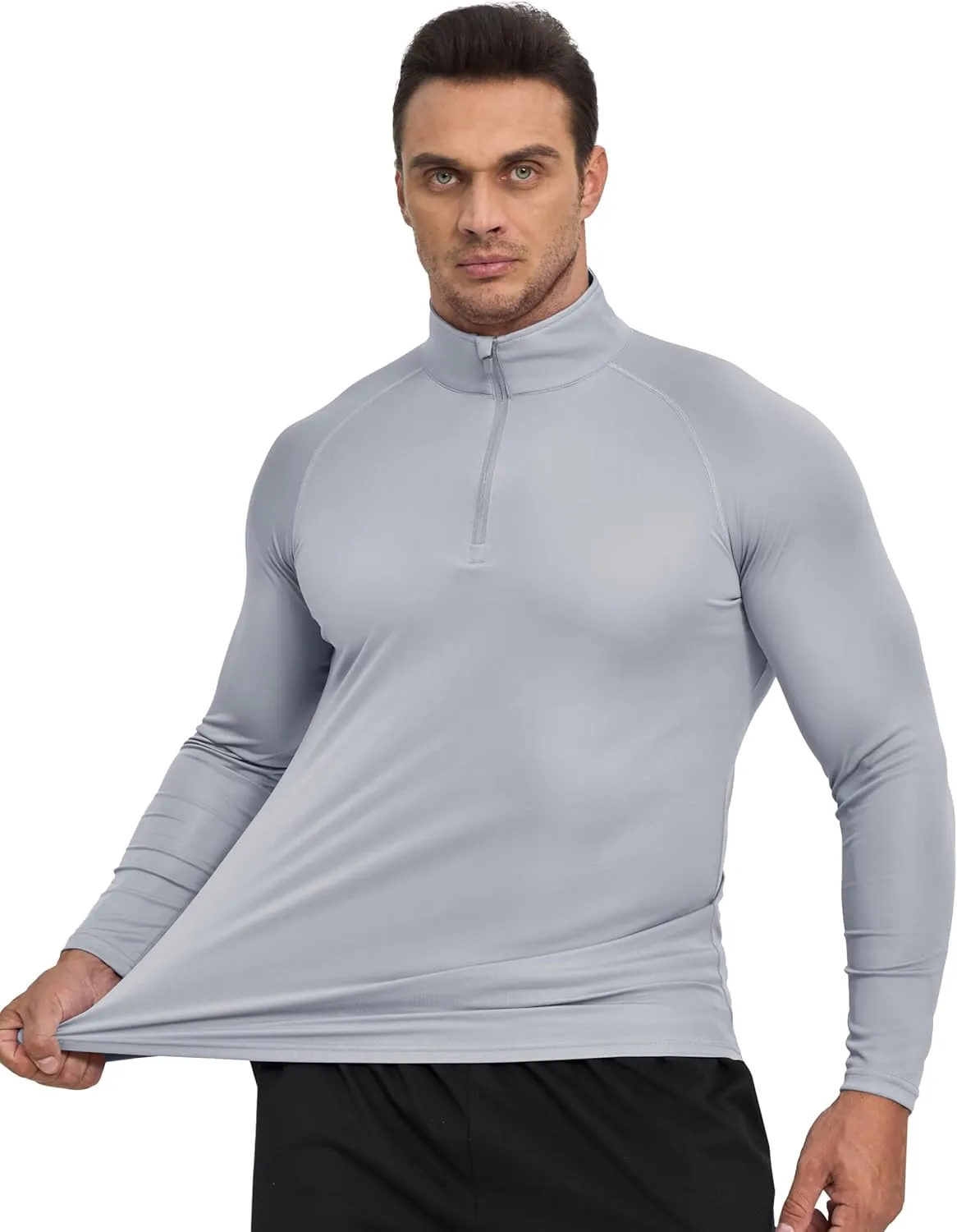 Mens Sun Shirts UPF50  Long Sleeve 1/4 Zip Quick Dry Shirts UV Protection Workout Athletic Rush Guard
