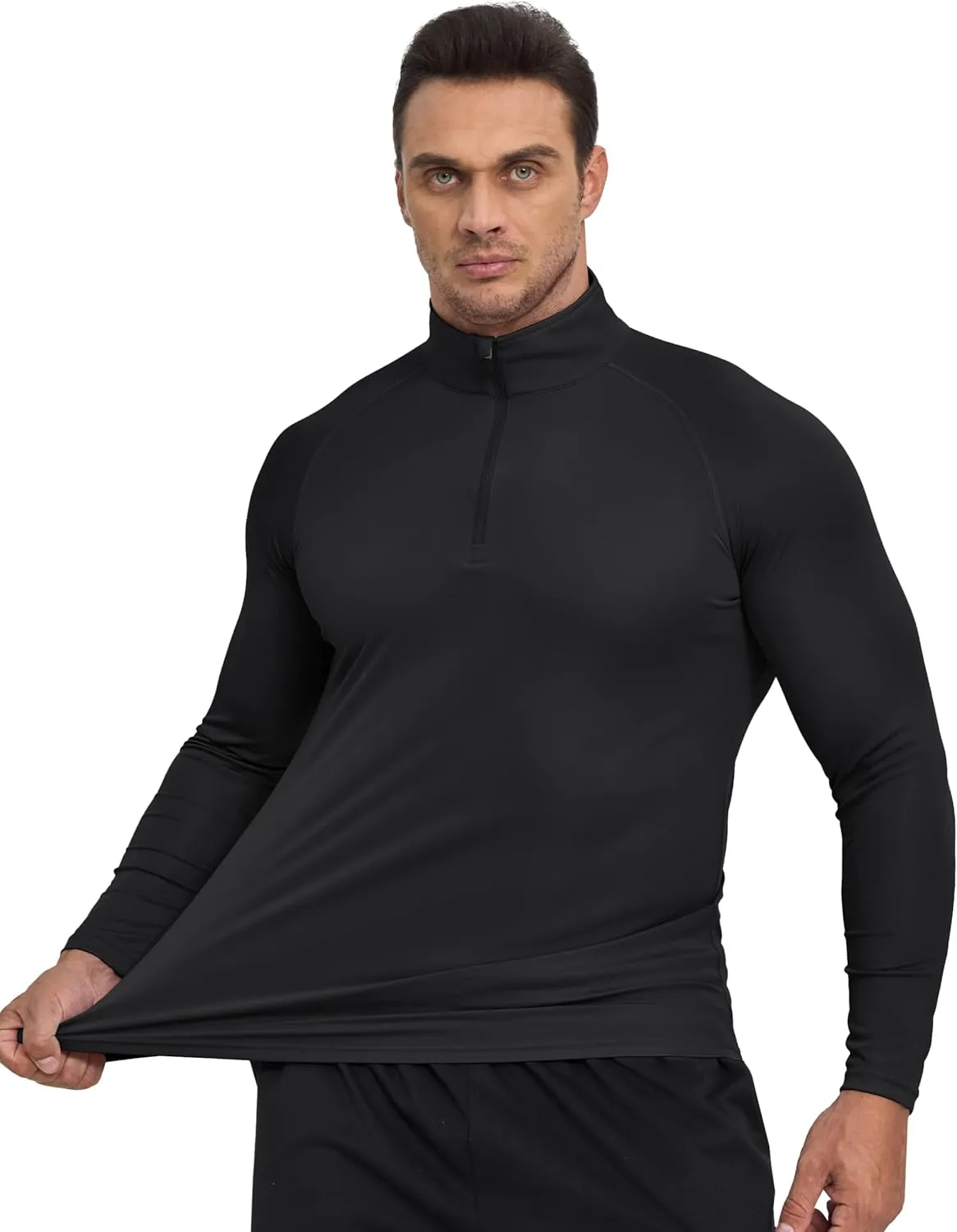 Mens Sun Shirts UPF50  Long Sleeve 1/4 Zip Quick Dry Shirts UV Protection Workout Athletic Rush Guard