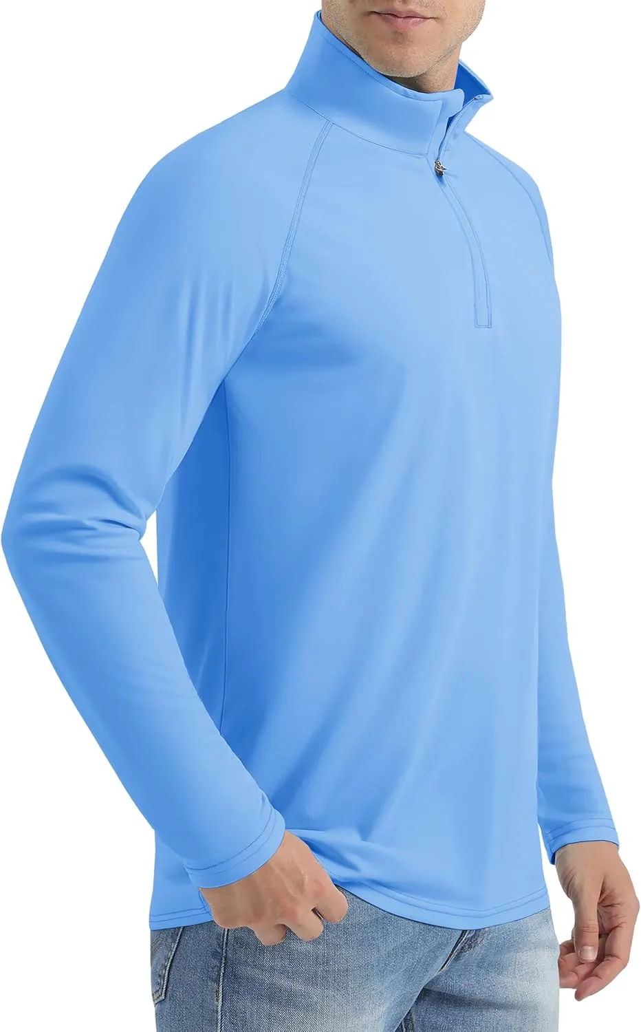Mens Sun Shirts UPF50  Long Sleeve 1/4 Zip Quick Dry Shirts UV Protection Workout Athletic Rush Guard
