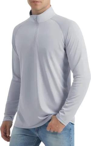 Mens Sun Shirts UPF50  Long Sleeve 1/4 Zip Quick Dry Shirts UV Protection Workout Athletic Rush Guard