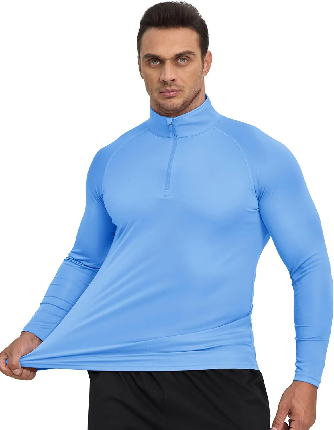 Mens Sun Shirts UPF50  Long Sleeve 1/4 Zip Quick Dry Shirts UV Protection Workout Athletic Rush Guard