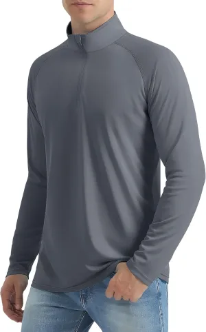 Mens Sun Shirts UPF50  Long Sleeve 1/4 Zip Quick Dry Shirts UV Protection Workout Athletic Rush Guard
