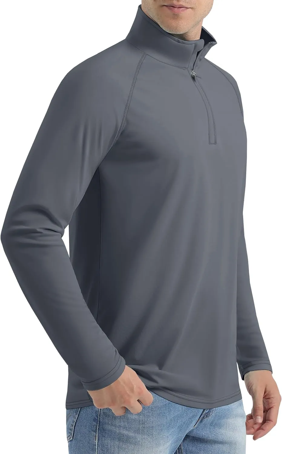 Mens Sun Shirts UPF50  Long Sleeve 1/4 Zip Quick Dry Shirts UV Protection Workout Athletic Rush Guard