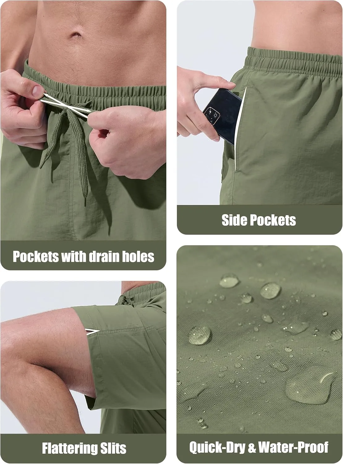 Men's Swim Trunks Beach Board Shorts Quick Dry Swimsuit Bathing Suits with Pockets 7 Inch Inseam Mesh Lining