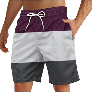 Men's Swim Trunks Casual Color Block Quick-Dry Surf Board Swimwears with Pockets Summer Holiday Hawaiian Beach Shorts