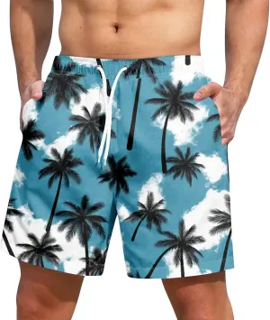 Men's Swim Trunks Compression Shorts Men Printed Swimwear Fishing Stretch Travel Tropical Dissolving Beach Lightweight