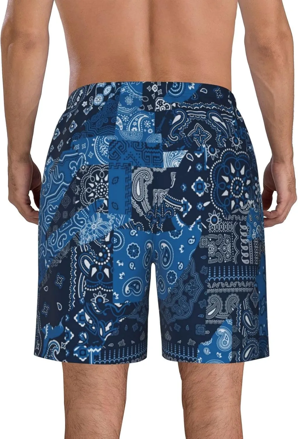 Men's Swim Trunks Quick Dry Board Shorts Blue Bandana Paisley Style Beach Shorts Casual Sports Running Shorts