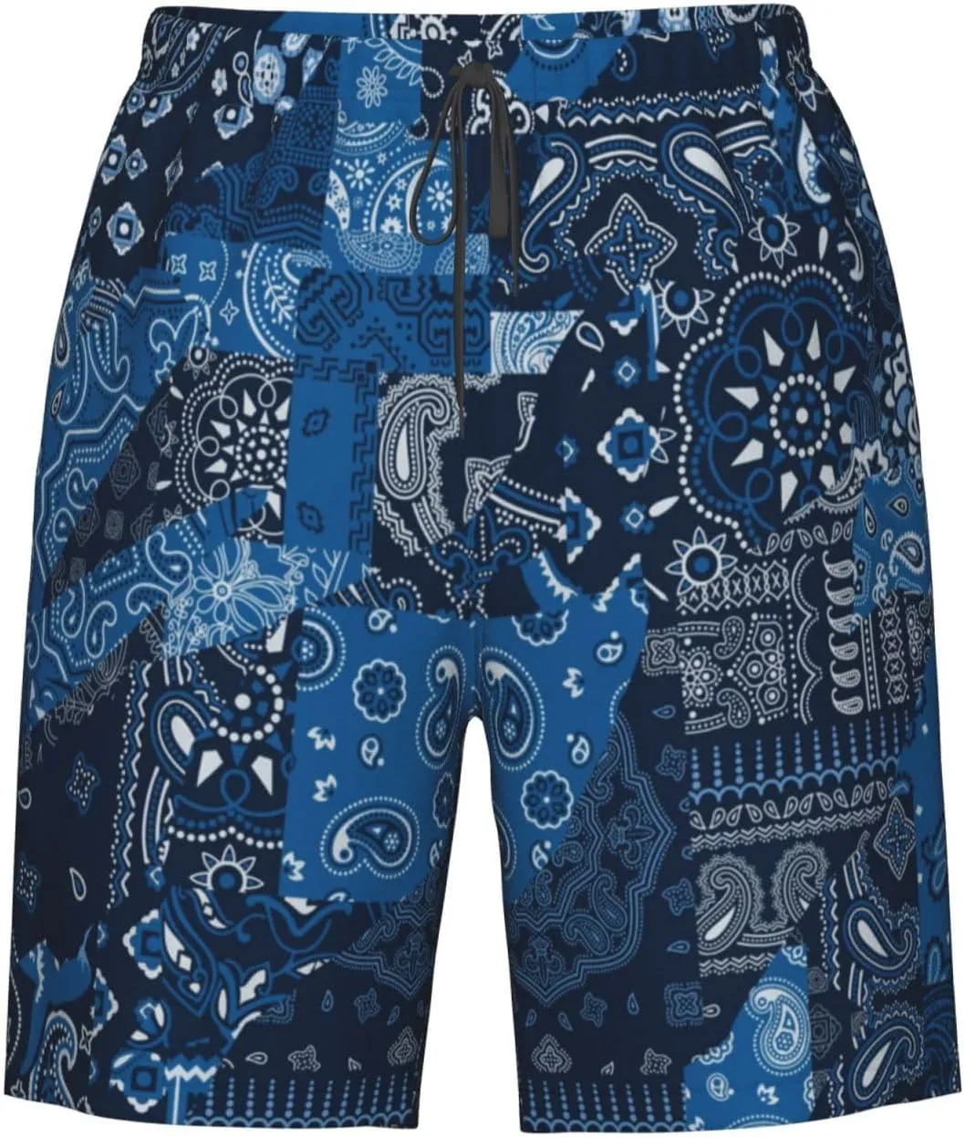 Men's Swim Trunks Quick Dry Board Shorts Blue Bandana Paisley Style Beach Shorts Casual Sports Running Shorts