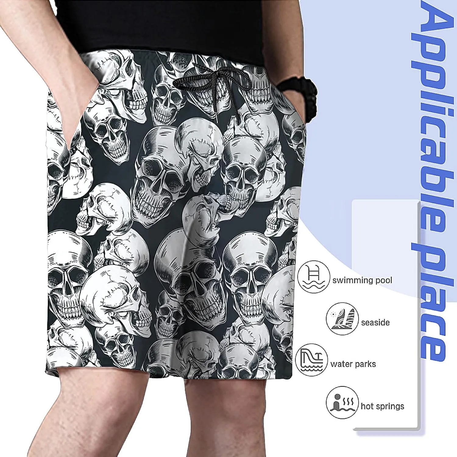 Men's Swim Trunks Retro 90s Style Beach Shorts, Quick Dry Surf Shorts Board Shorts with Mesh Lining