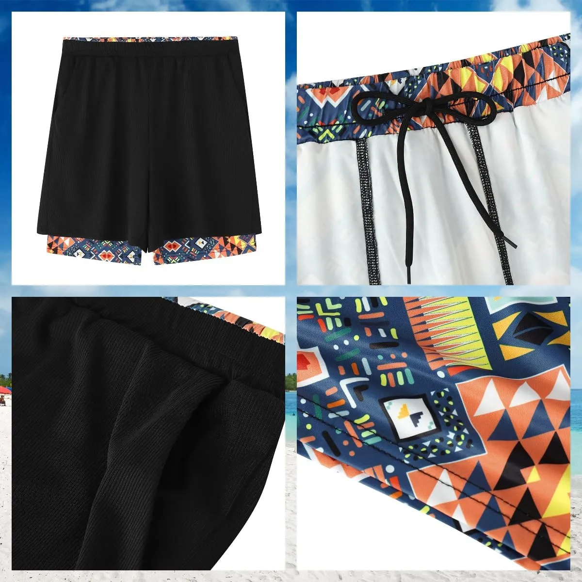 Mens Swim Trunks with Compression Liner 7 Inch Quick Dry Swimming Beach Board Shorts Bathing Suit with Pockets