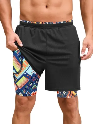 Mens Swim Trunks with Compression Liner 7 Inch Quick Dry Swimming Beach Board Shorts Bathing Suit with Pockets