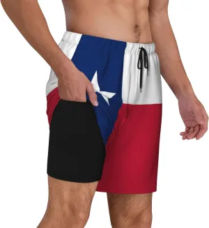 Mens Swim Trunks with Compression Liner Beach Board Shorts Quick Dry Swim Shorts -Flag of Texas