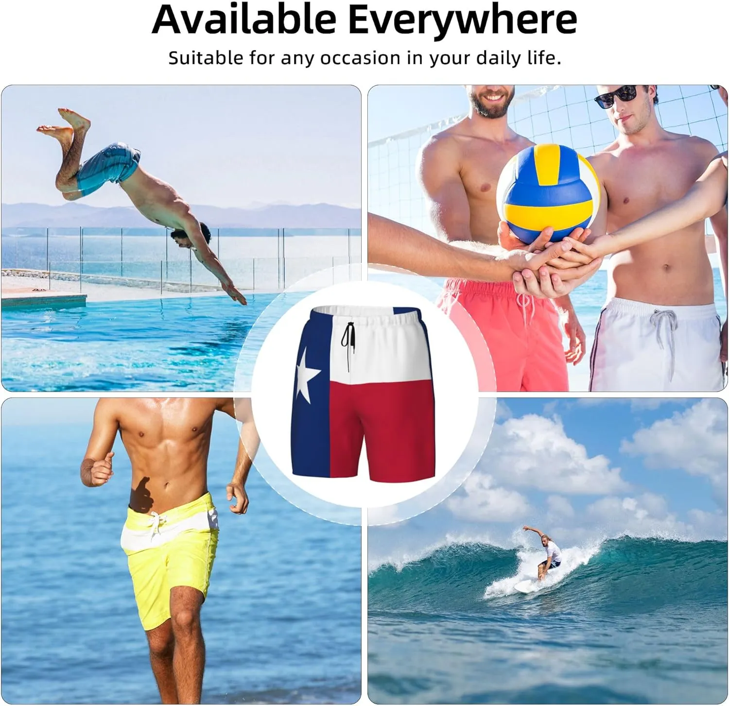 Mens Swim Trunks with Compression Liner Beach Board Shorts Quick Dry Swim Shorts -Flag of Texas