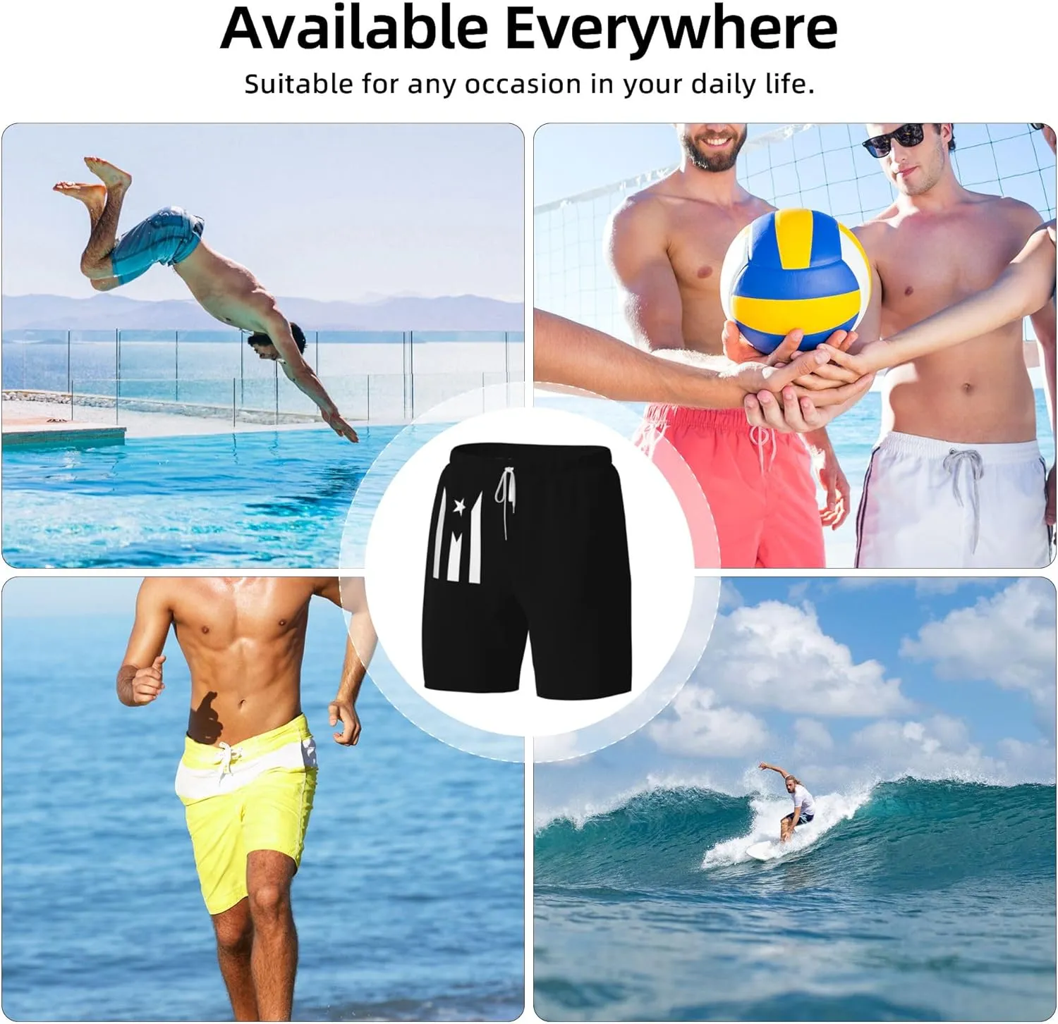 Mens Swim Trunks with Compression Liner Beach Board Shorts Quick Dry Swim Shorts -Puerto Rico Flag