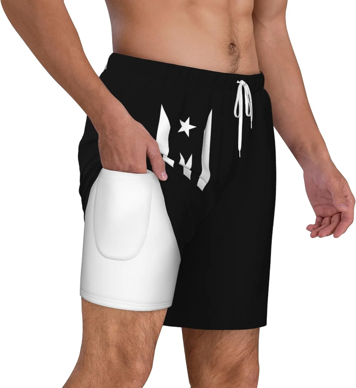 Mens Swim Trunks with Compression Liner Beach Board Shorts Quick Dry Swim Shorts -Puerto Rico Flag