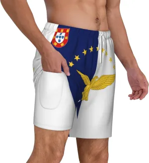 Mens Swim Trunks with Compression Liner Beach Board Shorts Quick Dry Swim Shorts -The Azores Flag