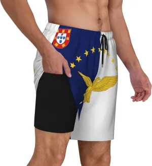 Mens Swim Trunks with Compression Liner Beach Board Shorts Quick Dry Swim Shorts -The Azores Flag