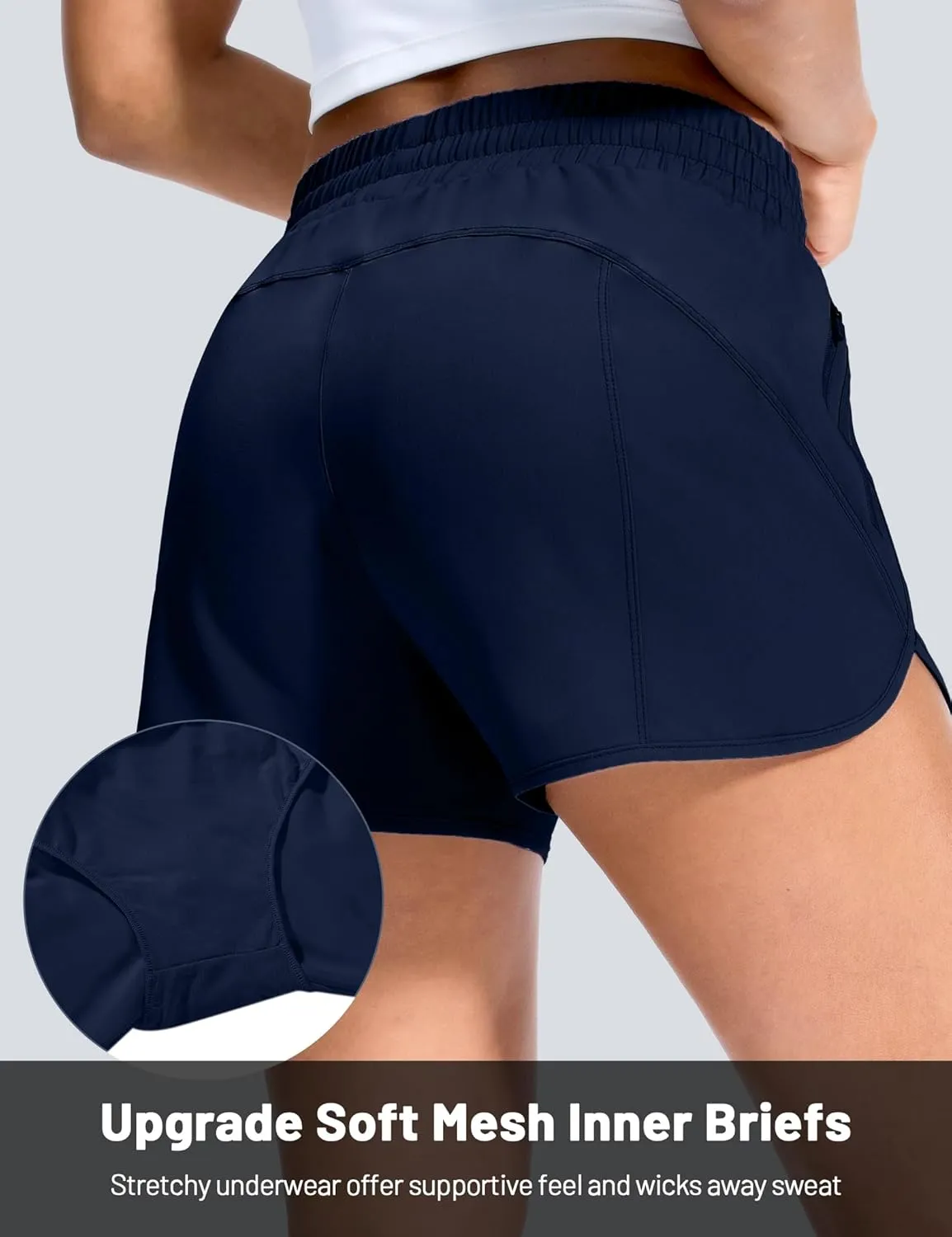 MIER Gym Running Shorts for Women Mid-Waisted Quick Dry Athletic Workout Sport Shorts with Mesh Liner, Zipper Pockets, 3 Inch