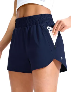 MIER Gym Running Shorts for Women Mid-Waisted Quick Dry Athletic Workout Sport Shorts with Mesh Liner, Zipper Pockets, 3 Inch