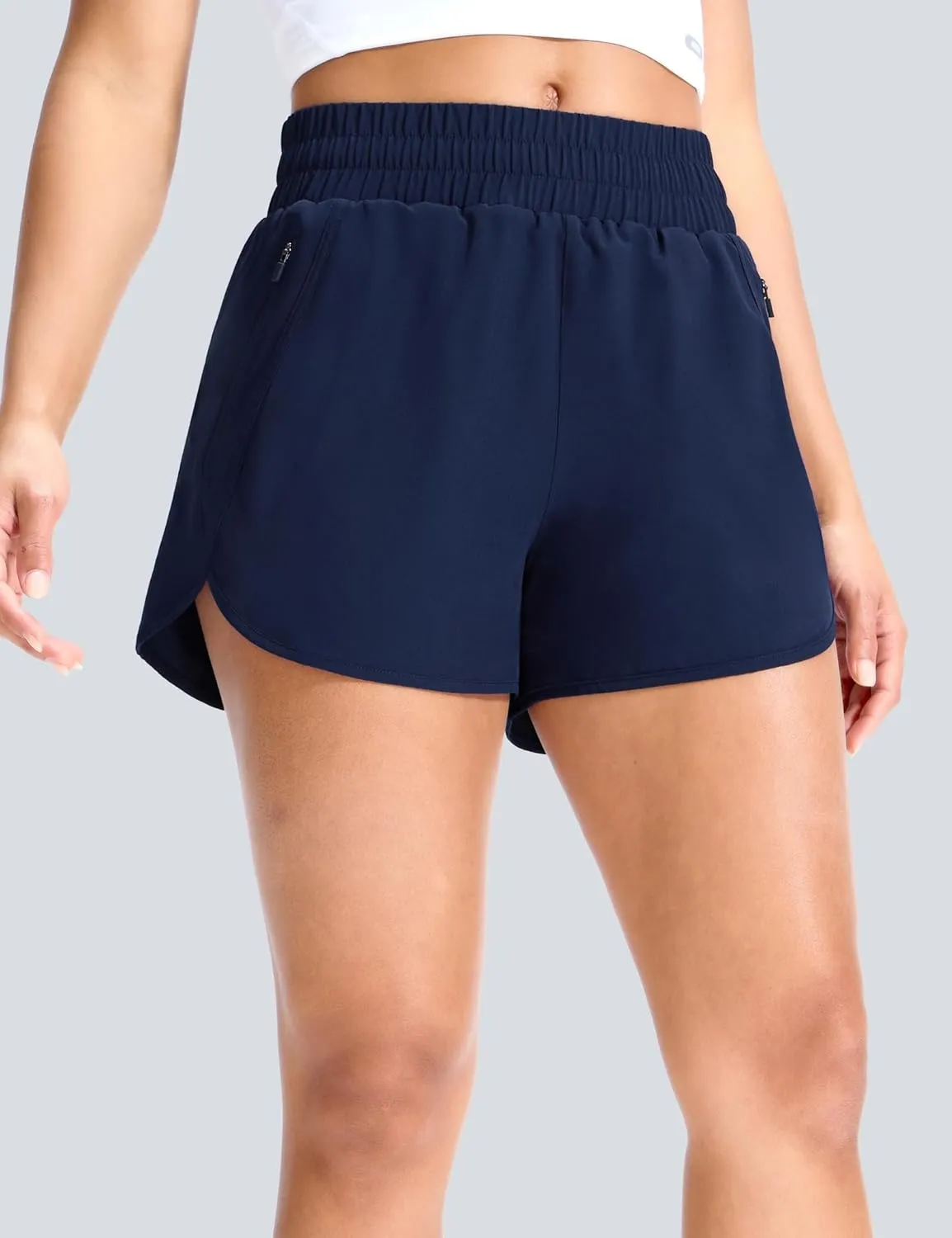 MIER Gym Running Shorts for Women Mid-Waisted Quick Dry Athletic Workout Sport Shorts with Mesh Liner, Zipper Pockets, 3 Inch
