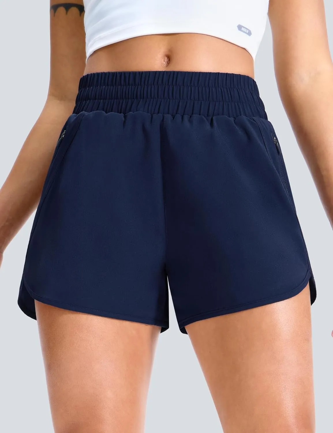 MIER Gym Running Shorts for Women Mid-Waisted Quick Dry Athletic Workout Sport Shorts with Mesh Liner, Zipper Pockets, 3 Inch