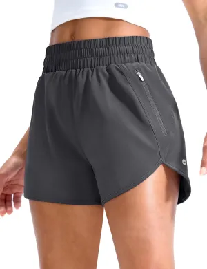 MIER Gym Running Shorts for Women Mid-Waisted Quick Dry Athletic Workout Sport Shorts with Mesh Liner, Zipper Pockets, 3 Inch