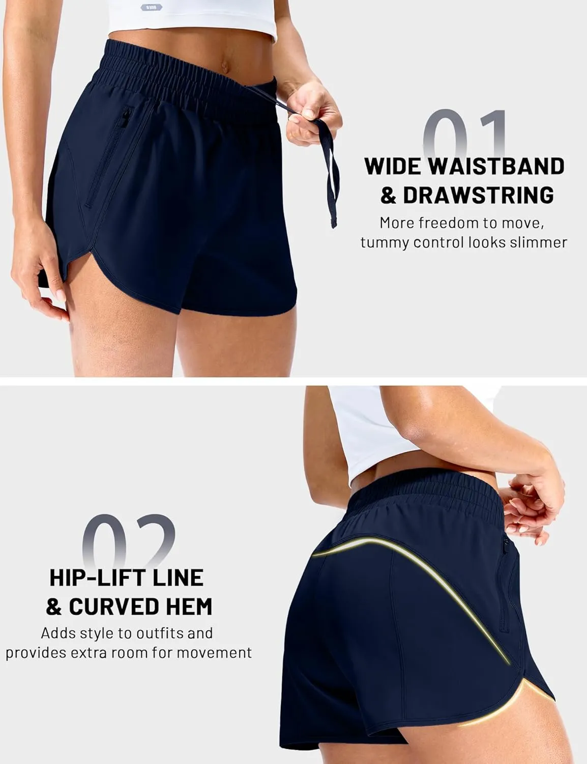 MIER Gym Running Shorts for Women Mid-Waisted Quick Dry Athletic Workout Sport Shorts with Mesh Liner, Zipper Pockets, 3 Inch