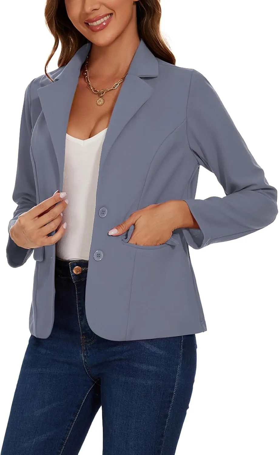 MINTLIMIT Blazers for Women Business Casual Long Sleeve Notched Lapel Button Work Office Blazers Jackets with Pockets