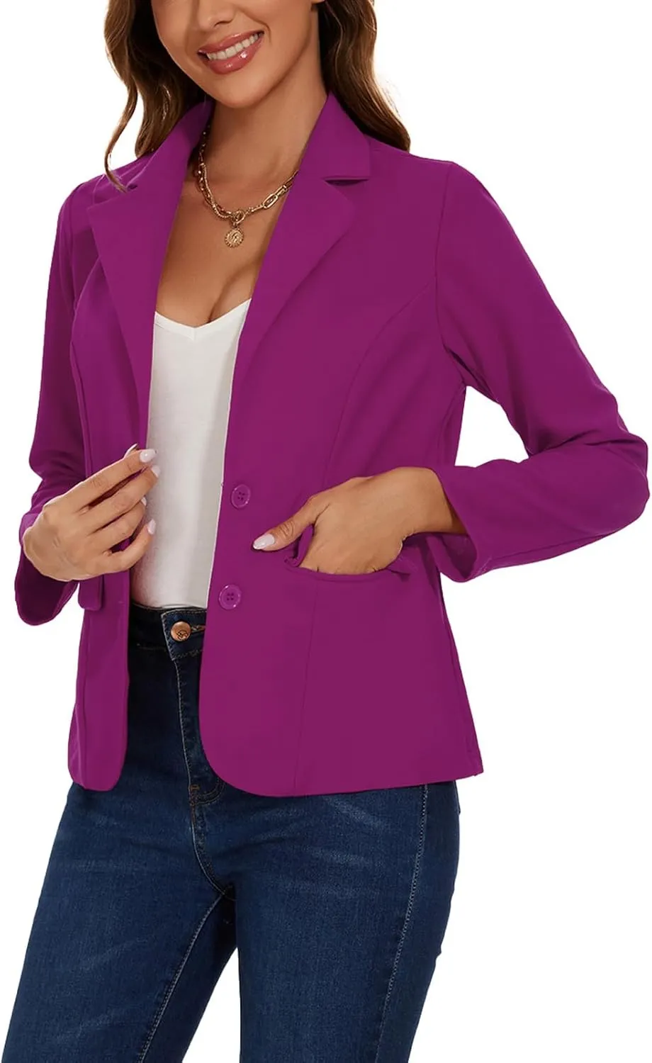 MINTLIMIT Blazers for Women Business Casual Long Sleeve Notched Lapel Button Work Office Blazers Jackets with Pockets