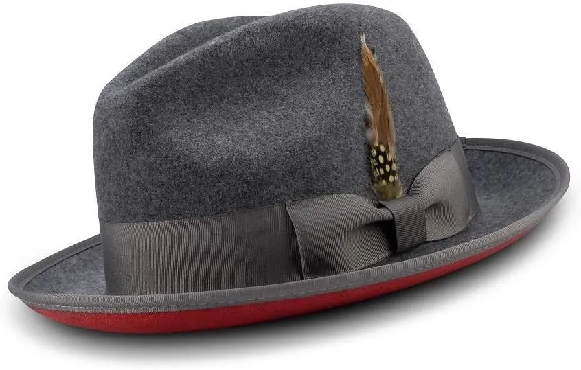 MONTIQUE Matching Grosgrain Ribbon 2 3/8" Brim Red Bottom Wool Felt Dress Hat H-75