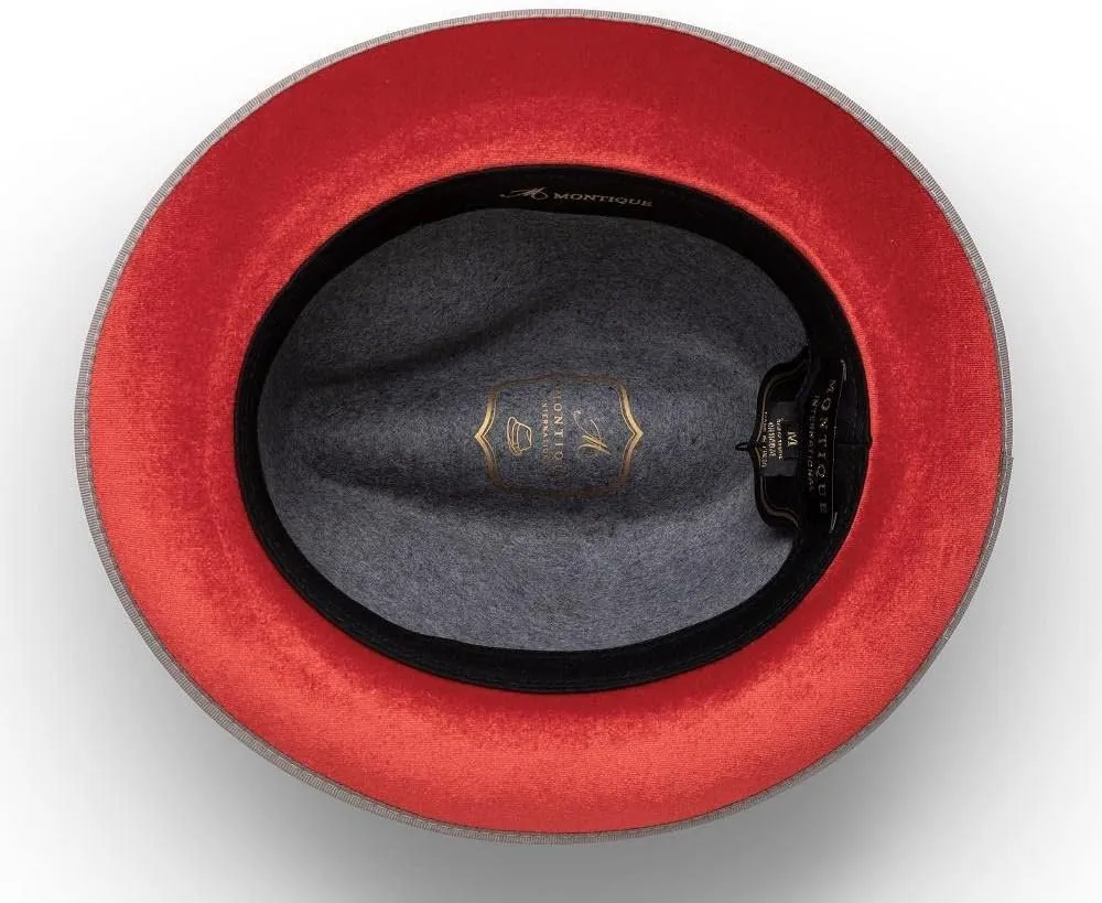 MONTIQUE Matching Grosgrain Ribbon 2 3/8" Brim Red Bottom Wool Felt Dress Hat H-75