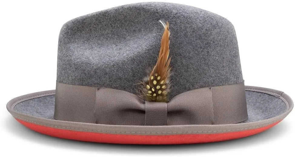 MONTIQUE Matching Grosgrain Ribbon 2 3/8" Brim Red Bottom Wool Felt Dress Hat H-75