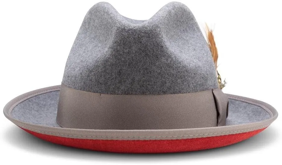 MONTIQUE Matching Grosgrain Ribbon 2 3/8" Brim Red Bottom Wool Felt Dress Hat H-75