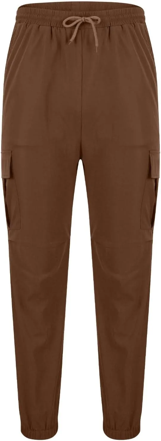 Muscularfit Mens Athletic Pants Outdoor Fashion Elastic Waist Drawstring Cargo Pants Multi Pocket Causal Beam Feet Sweatpant