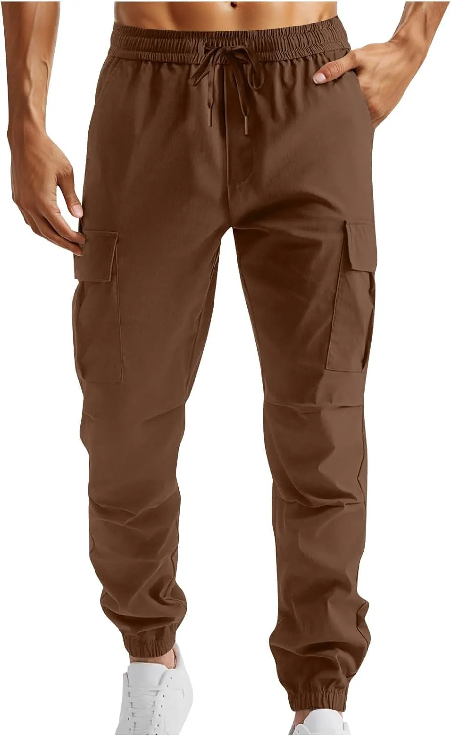 Muscularfit Mens Athletic Pants Outdoor Fashion Elastic Waist Drawstring Cargo Pants Multi Pocket Causal Beam Feet Sweatpant