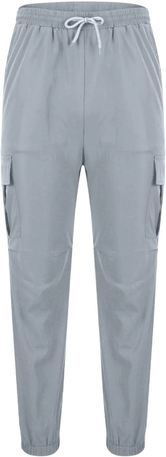 Muscularfit Mens Athletic Pants Outdoor Fashion Elastic Waist Drawstring Cargo Pants Multi Pocket Causal Beam Feet Sweatpant