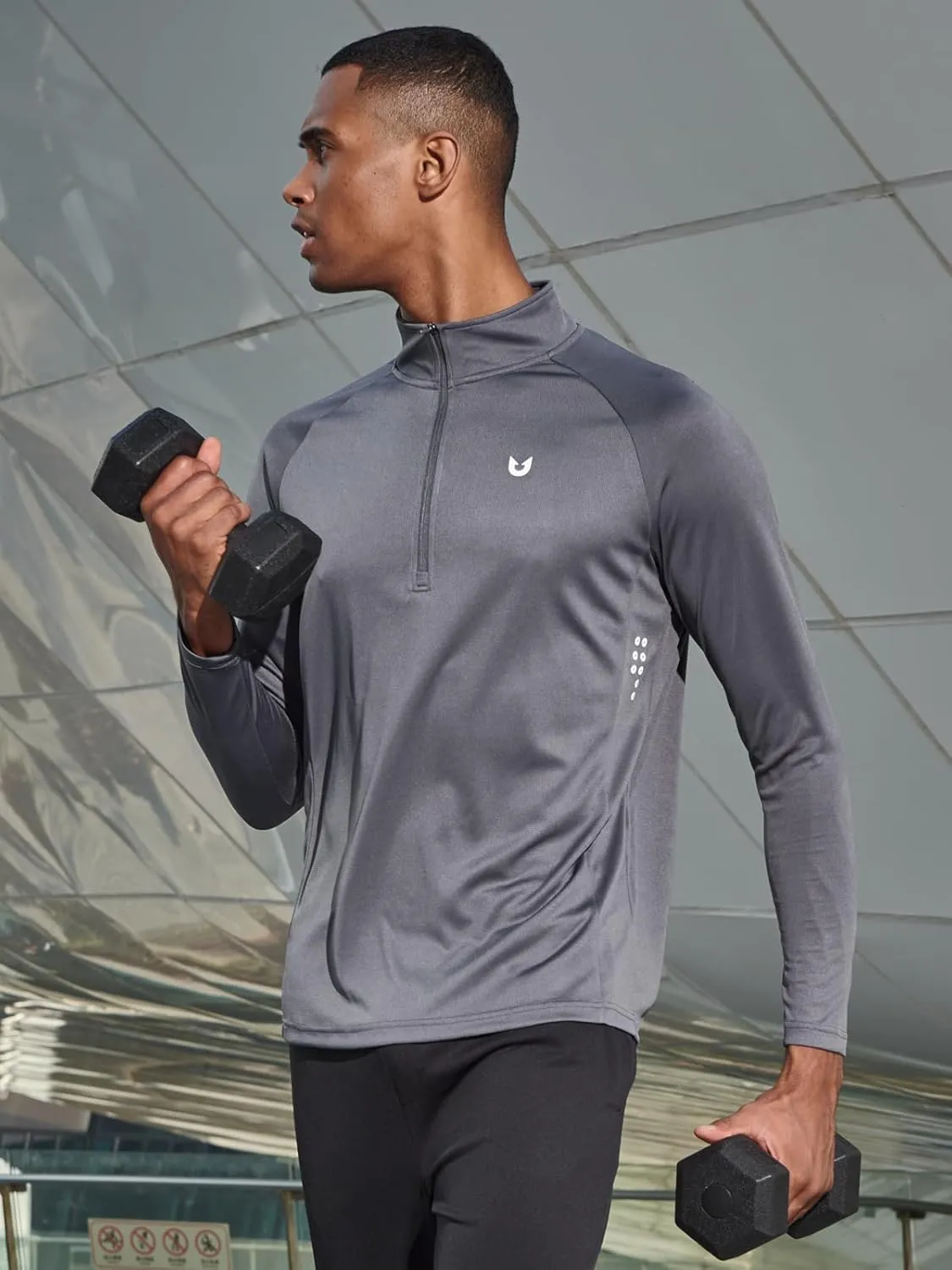 NORTHYARD Men's Running Shirt Long Sleeve Quarter Zip Pullover Moisture Wicking Quick Dry Athletic Workout Shirts