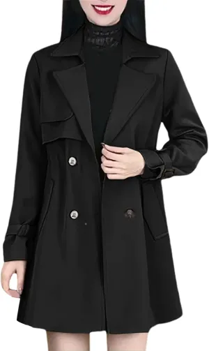 Omfortable Waisted Lapel Trench Coat Lightweight Double Breasted Mid Long Coats Mid Length Slim Overcoat